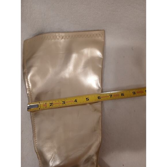 Gold GOGO Boots Wide Calves Sz 8 Block Heels Zipper Round Toe Rain Barbiecore